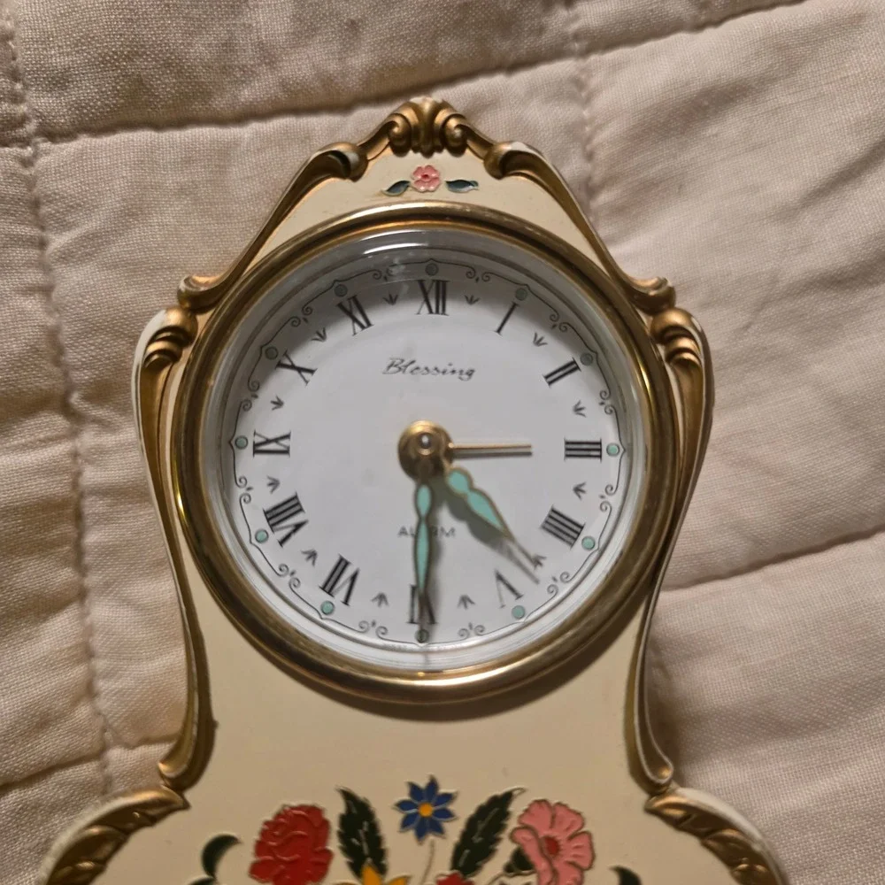 Blessing Wind-up Alarm Clock West Germany Cream Floral Vintage MidCentury Ornate